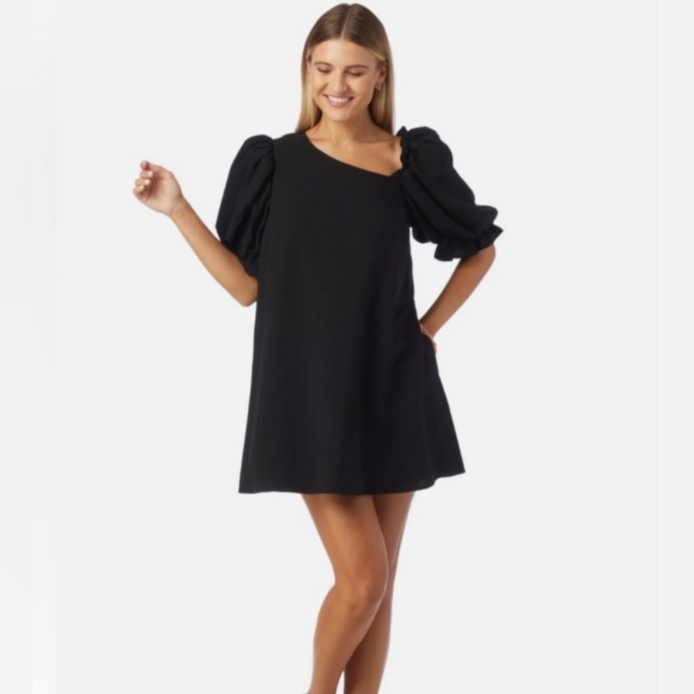 CROSBY by Mollie Burch Black Puff-Sleeve A-Line Mini Dress